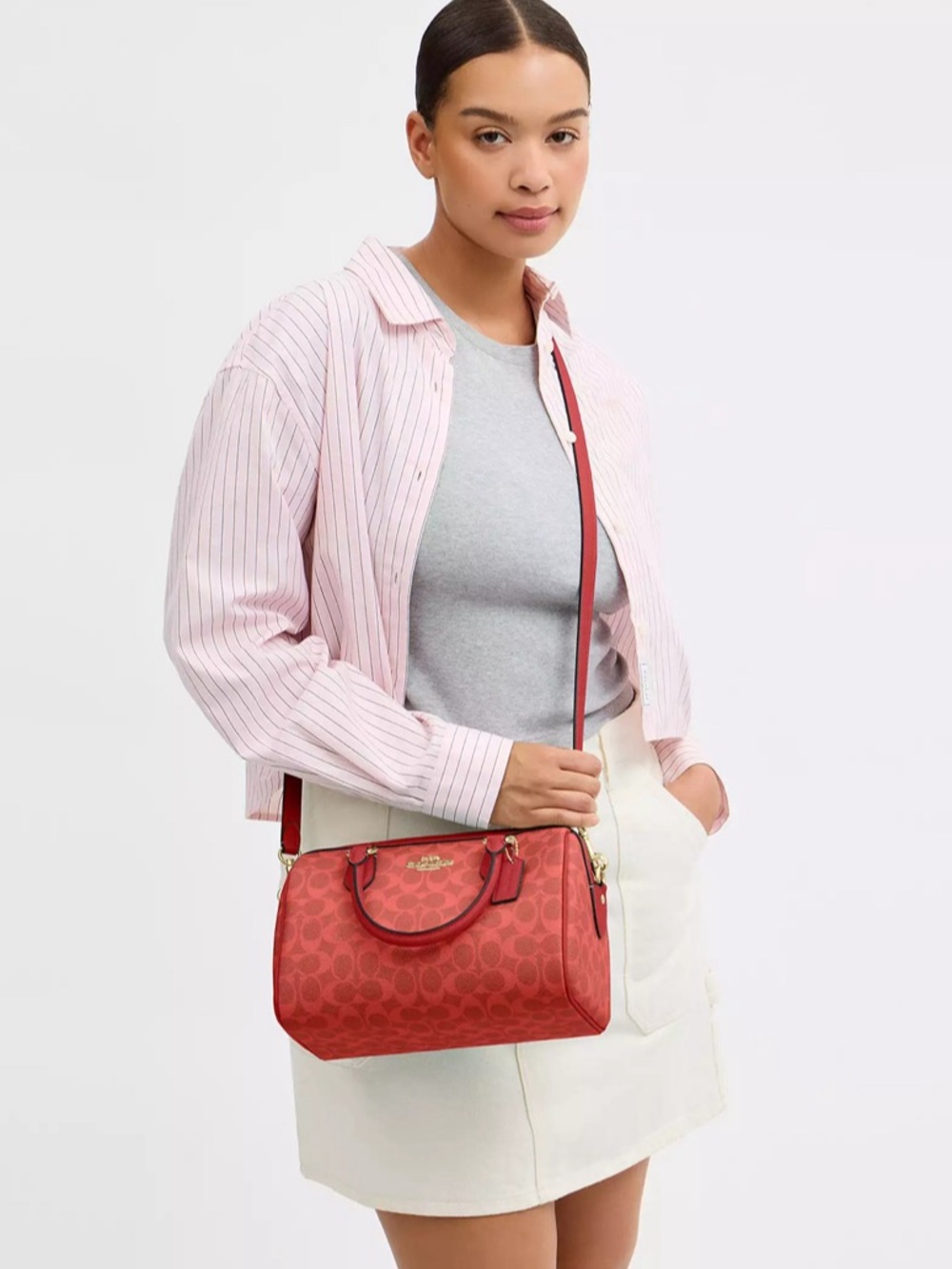 NWT Coach Rowan Satchel Bag In Signature Canvas CEY39 Canvas/Gold/Crimson🎀 - Picture 7 of 7